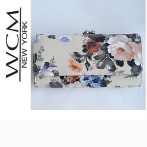 WCM New York  leather floral pattern wallet  7.5"x4"x1.5" NWT